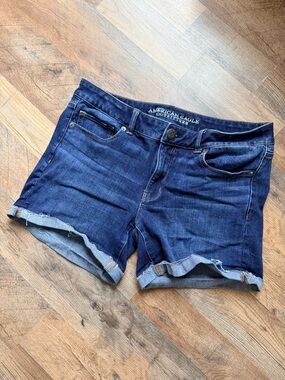 American Eagle Outfitters Dark Blue Rolled-Hem Denim Shorts